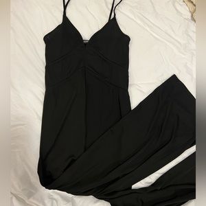 Zara Trafaluc Strappy Double Back Tie V-Neck Wide Leg Jersey Knit Jumpsuit